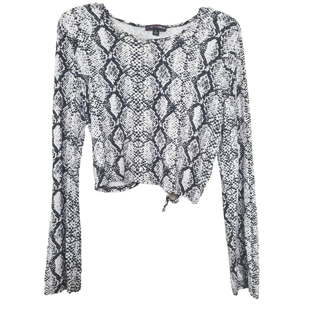 Love Streak Open Back with Tie Waist Crop Top Snakeskin Print Sz XL Long Sleeve